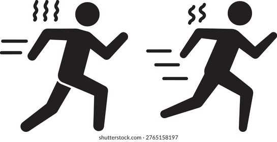 Running person silhouette icon set, motion and speed concept, motion blur.