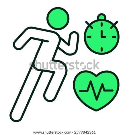 Running person with stopwatch icon representing interval training, HIIT workouts, and fitness performance, editable stroke