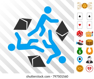 Running Persons For Ethereum icon with bonus casino symbols. Vector illustration style is flat iconic symbols. Designed for casino apps.