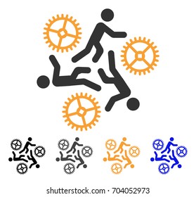 Running Persons For Gears icon. Vector illustration style is flat iconic symbol with black, grey, orange, blue color variants. Designed for web and software interfaces.