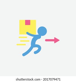  running pictogram, man and box, delivery, vector illustration
