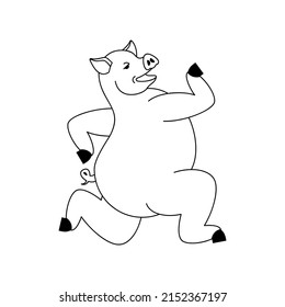 Running pig isolated. swine run. Vector illustration