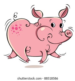 Running pig, vector cartoon.