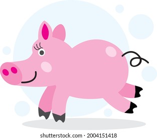 running pinky pig cartoon vector illustration