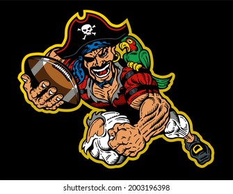 Running Pirate Football Mascot Holding Ball In Hand For School, College Or League