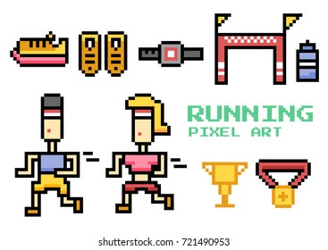 Running Pixel Art. Elements Design. Illustration and icon.