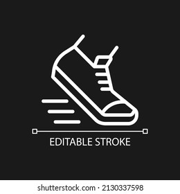 Running pixel perfect white linear icon for dark theme. Active and healthy lifestyle. Jogging and sprinting. Thin line illustration. Isolated symbol for night mode. Editable stroke. Arial font used