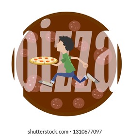 running pizza delivery man vector