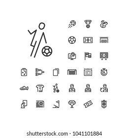 Running player icon in set on the white background. Soccer / football linear icons to use in web and mobile app.