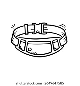 Running pocket hand drawn Illustration. Sport equipment jogging belt bag icon doodle in outline flat style vector.