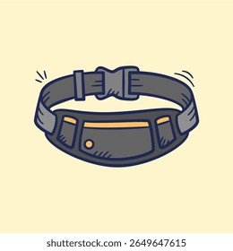 Running pocket hand drawn Illustration. Sport equipment jogging belt bag icon doodle in outline flat style vector.