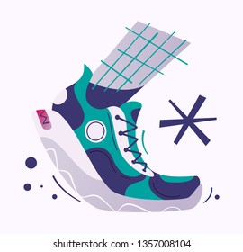Running poster. Cartoon vector illustration. Flat style. Run club. Runner foot. Fast running sneakers. Sport activity. Healthy life concept.