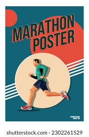 Running poster design with runner's colorful design illustration. with vintage classic color. run poster. Marathon. City marathon.