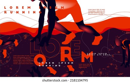 Running poster design with runner's Legs on Black and colorful design illustration. with orange and yellow saturated color.run poster. marathon. city marathon.