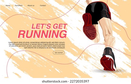 Running poster design with runner's Legs vector and colorful design illustration. with gray and cream saturated splash color. run poster. Marathon. City marathon. landing page