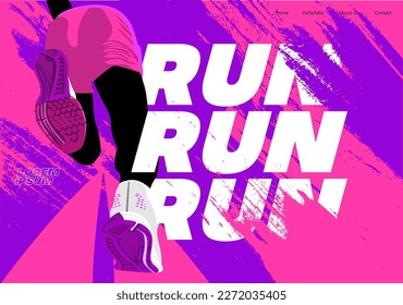 Running poster design with runner's Legs on Black and colorful design illustration. with purple and blue saturated splash color. run poster. marathon. city marathon. - Shutterstock ID 2272035405