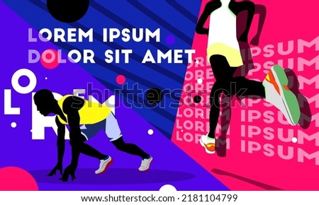Running poster design with runner's Legs on Black and colorful design illustration. with purple and blue saturated color.run poster. marathon. city marathon.
