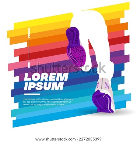 Running poster design with runner's Legs on white and colorful design illustration. with purple and blue saturated colors. run poster. Marathon. City marathon.