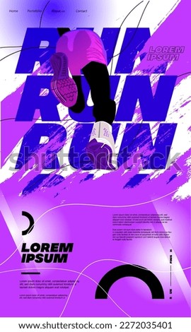 Running poster design with runner's Legs on Black and colorful design illustration. with purple and blue saturated splash color. run poster. marathon. city marathon.