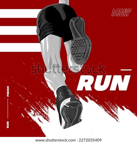Running poster design with runner's Legs on Black and white design illustration. with red background.run poster. marathon. city marathon. Chicago marathon.