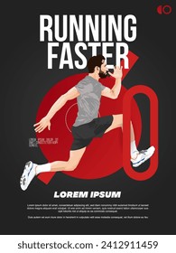 Diseño de afiches en funcionamiento con vectores de corredor e ilustración de diseño minimalista. con color de salpicadura saturado de negro y rojo. afiche de correr. maratón. maratón de la ciudad.
