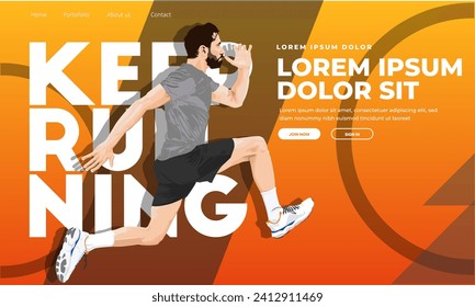 Running poster design with runner's vectors and sport design illustration. with orange and yellow saturated splash color. run poster. marathon. city marathon.
