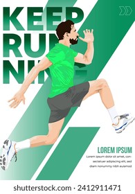 Running poster design with runner's  vectors minimalist design illustration. with green and white saturated splash color. run poster. marathon. city marathon.
