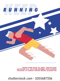 Running Poster. Running Marathon, Person running, Bright Color poster. Vector illustration of a man running.