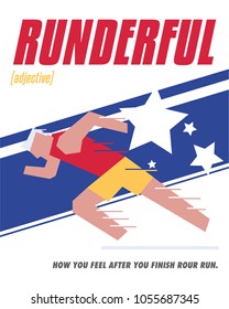 Running Poster. Running Marathon, Person running, Bright Color poster. Vector illustration of a man running. "runderful"