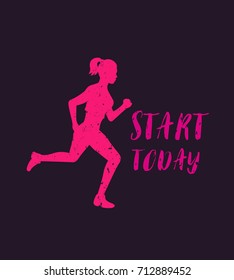 Running poster, vector t-shirt print with motivational text