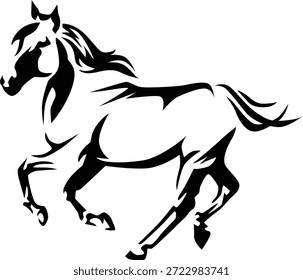 Running and prancing horse silhouette vector black