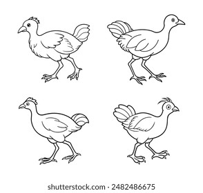 Running Pukeko Bird in Black Line Art Set