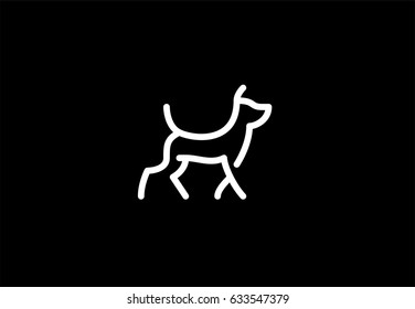 Running puppy line icon on black background. Pet vector sign.