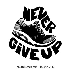 Running quote. Hand drawn vintage illustration with inscription. This illustration can be used as a print on t-shirts and bags, stationary or as a poster