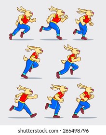 Running rabbit cartoon character sprite sheet game asset. You can use for sport animation, games element, or any design you want. Easy to use.