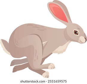 Running rabbit color character. Cartoon wild hare isolated on white background