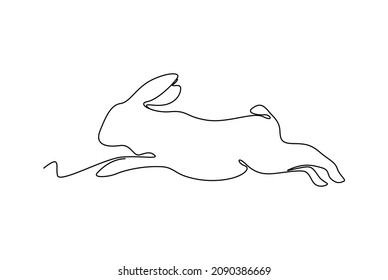 Running rabbit line art looks cute with black on line and white background