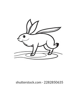 A running Rabbit line art vector work.