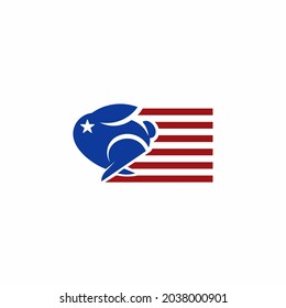 running rabbit logo and american flag. vector illustration for logo or icon