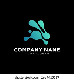 Running Rabbit Logo Design Plantilla tecnología premium