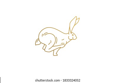 Running rabbit minimal silhouette linear vector illustration. Wild forest hare minimal object outline style. Good for hunters club logo emblem or poster decoration.