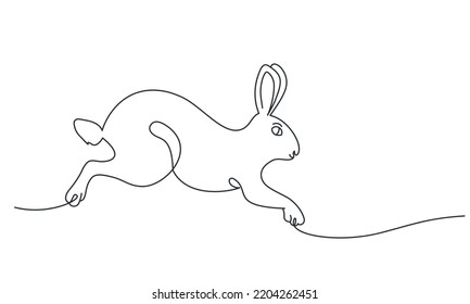 Running rabbit. Minimalist contour illustration for modern design. Hand drawn vector illustration. Black and white.