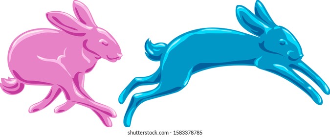 Running rabbit on a white background