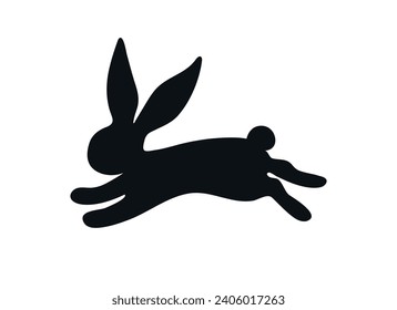 Running rabbit silhouette. Hand drawn rabbit is jumping. Vector illustration