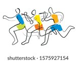 
Running race ,jogging line art stylized. 
Colorful lineart decorative stylized illustration of three running men. Isolated on white background.Vector available.