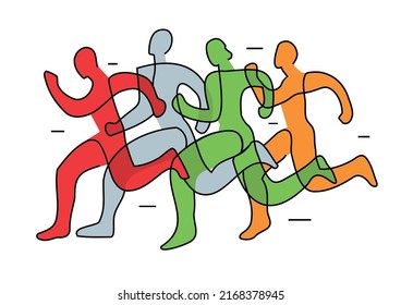 Running race, line art stylized.
Illustration of group of running racers. Continuous line drawing design. Isolated on white background. Vector available.