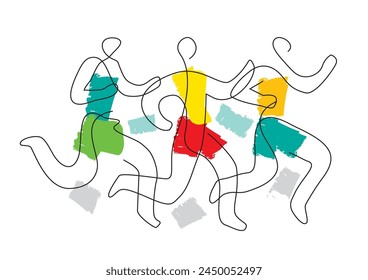 
Running race, marathon, jogging, line art stylized.
 Stylized illustration of three running racers. Continuous line drawing design. Isolated on white background. Vector available.