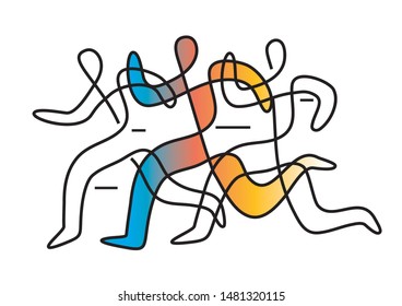 Running race marathon, line art abstract stylized. 
Colorful lineart decorative stylized illustration of three running racers. Vector available. 