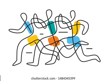 Running race marathon,line art stylized. 
Colorful lineart decorative stylized illustration of three running racers. Vector available. 