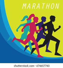 running race people / marathon, sport and activity poster. vector illustration